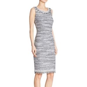 St John Couture Sequin Fringe Sheath Dress